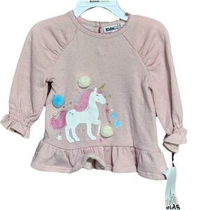Kids Headquarters Unicorn Baby Girls Top Long Sleeve Pink Size 12 Months New